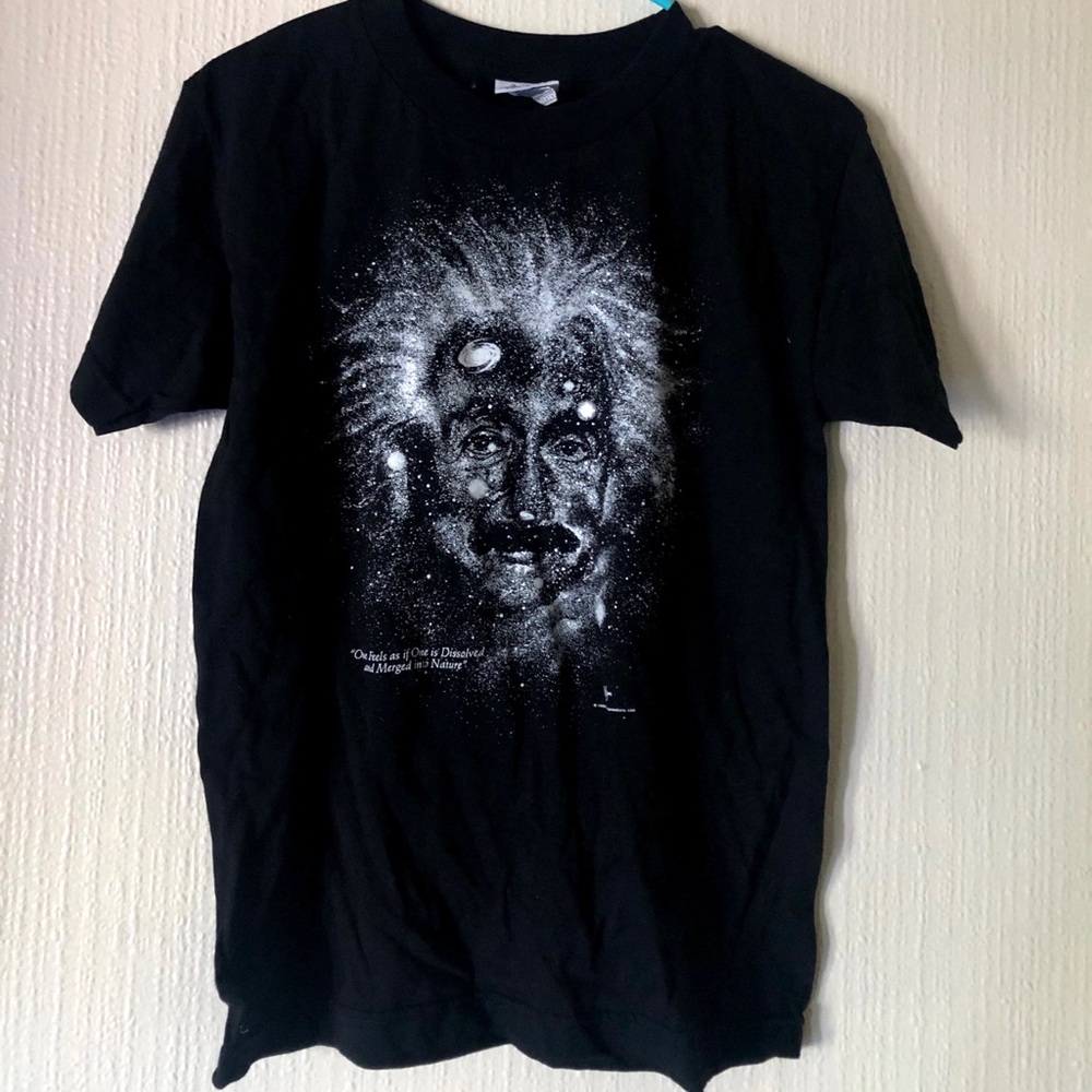 RARE COSMOSPHERE GLOW IN THE DARK EINSTEIN SHIRT GRAPHIC TEE BLACK
